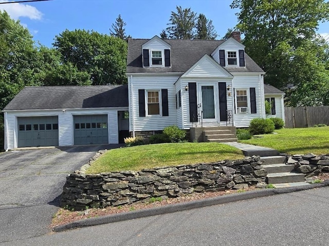 3 S Ter, Auburn, MA 01501 - cape cod house featuring a garage, asphalt driveway, a chimney, and roof with shingles