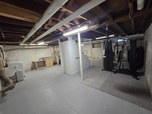 3 S Ter, Auburn, MA 01501 - unfinished basement featuring washing machine and clothes dryer and stairway
