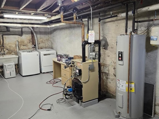 3 S Ter, Auburn, MA 01501 - unfinished basement featuring water heater, washing machine and clothes dryer, and a heating unit