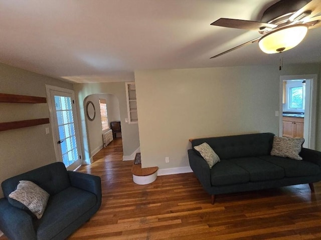 3 S Ter, Auburn, MA 01501 - living area with wood finished floors, arched walkways, and a ceiling fan
