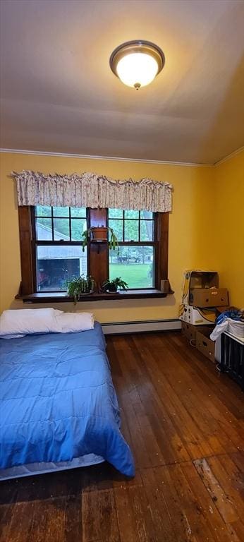 293 Cocasset St, Foxboro, MA 02035 - bedroom with hardwood / wood-style flooring, crown molding, and a baseboard heating unit