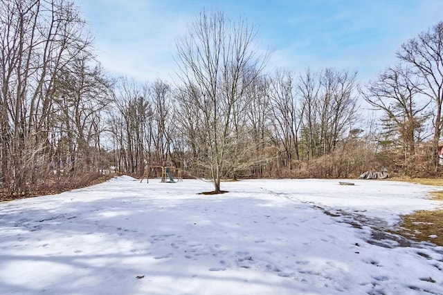 view of yard layered in snow