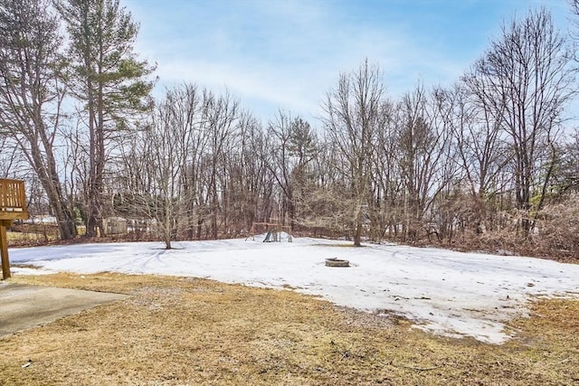 view of yard covered in snow