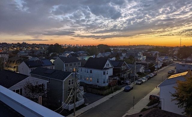 view of aerial view at dusk