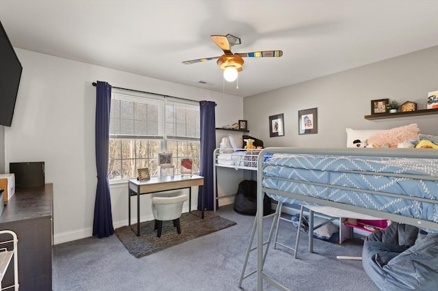 bedroom with carpet flooring and ceiling fan