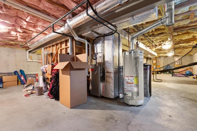 basement featuring gas water heater