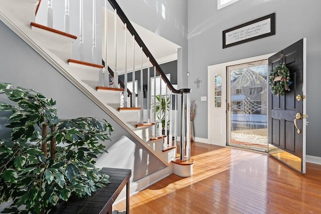 foyer entrance with hardwood / wood-style flooring