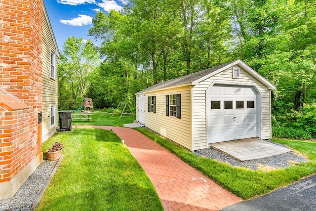 2 Walker St, Norton, MA 02766 - view of grassy yard with an outdoor structure, a playground, and view of scattered trees