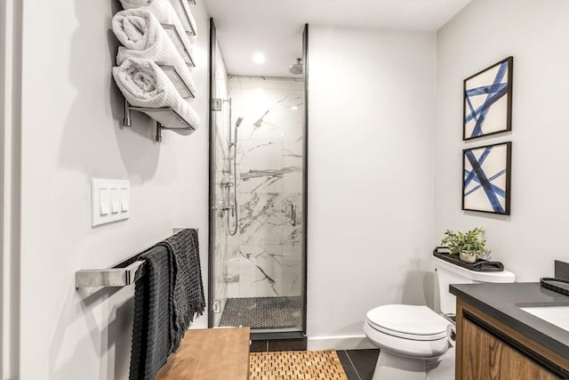 531-533 E 2nd St Unit 202, Boston, MA 02127 - full bathroom featuring a marble finish shower, vanity, toilet, recessed lighting, and baseboards