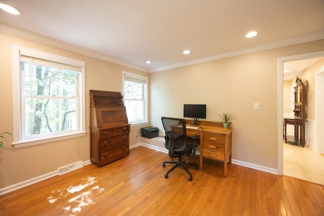 13 Valleywood Rd, Hopkinton, MA 01748 - office space with light wood finished floors, baseboards, recessed lighting, and ornamental molding