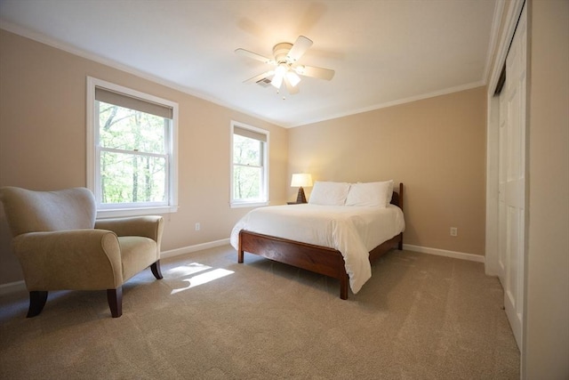 13 Valleywood Rd, Hopkinton, MA 01748 - bedroom featuring baseboards, light carpet, ornamental molding, and ceiling fan