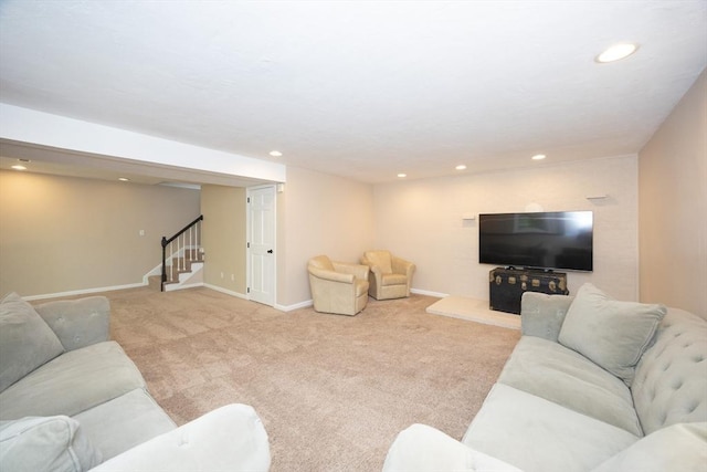 13 Valleywood Rd, Hopkinton, MA 01748 - living area with stairs, carpet, recessed lighting, and baseboards