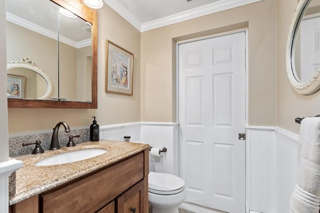 9 New Meadow Rd, Lynnfield, MA 01940 - bathroom featuring a wainscoted wall, crown molding, a decorative wall, and vanity