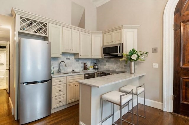 43 W Newton St Unit 1-10, Boston, MA 02116 - kitchen featuring appliances with stainless steel finishes, a sink, tasteful backsplash, dark wood-type flooring, and light countertops