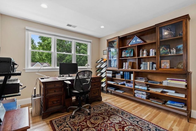 1488 Washington St Unit 1488, Newton, MA 02465 - home office with light wood-type flooring, baseboards, and recessed lighting