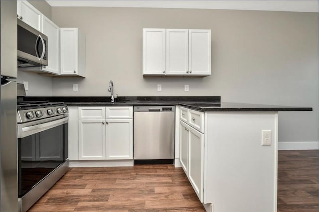 1907 Columbus Ave, Boston, MA 02119 - kitchen with stainless steel appliances, a sink, a peninsula, and wood finished floors