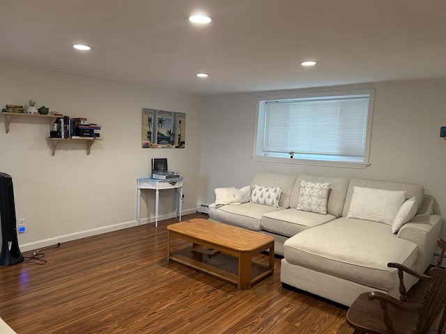 64 Bryon Rd Unit 1, Boston, MA 02467 - living area featuring wood finished floors, a baseboard heating unit, and recessed lighting