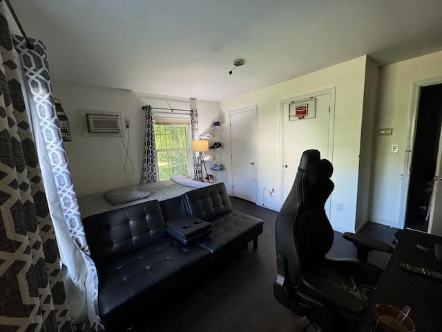 bedroom featuring an AC wall unit