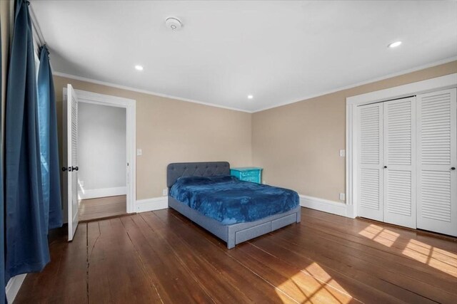 12 Salem St Unit 2, Haverhill, MA 01835 - bedroom with baseboards, ornamental molding, recessed lighting, and wood-type flooring