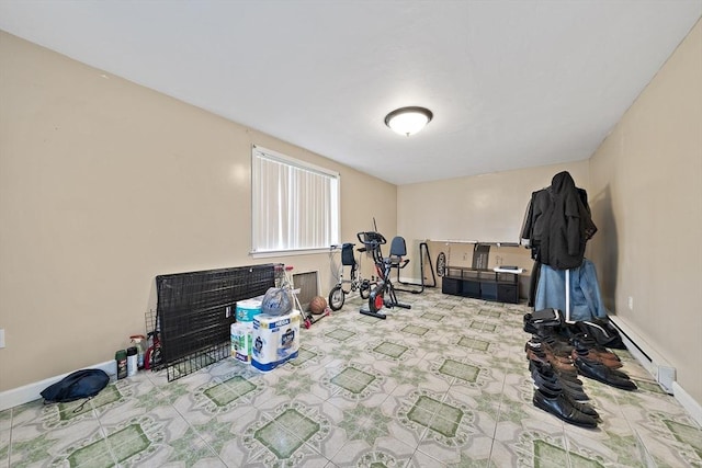 1 Chapin Cir, Randolph, MA 02368 - exercise area featuring a baseboard heating unit and baseboards