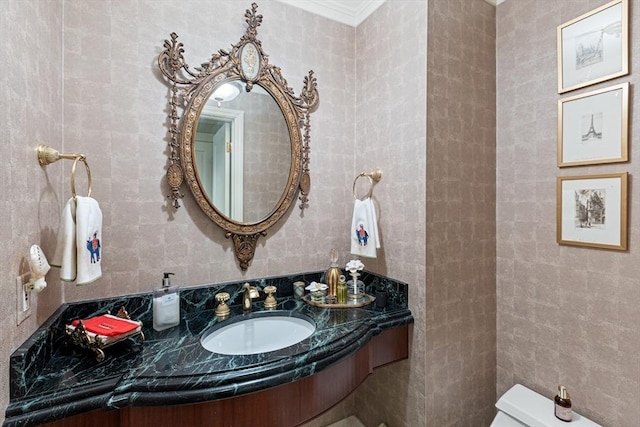 300 Boylston St Unit 517, Boston, MA 02116 - bathroom with tile walls, vanity, backsplash, and crown molding