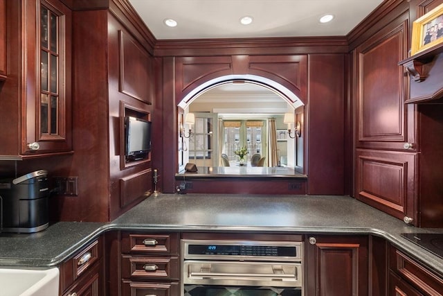 300 Boylston St Unit 517, Boston, MA 02116 - bar featuring crown molding, stainless steel oven, and recessed lighting