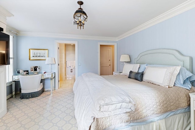 300 Boylston St Unit 517, Boston, MA 02116 - bedroom with ornamental molding, connected bathroom, and a desk