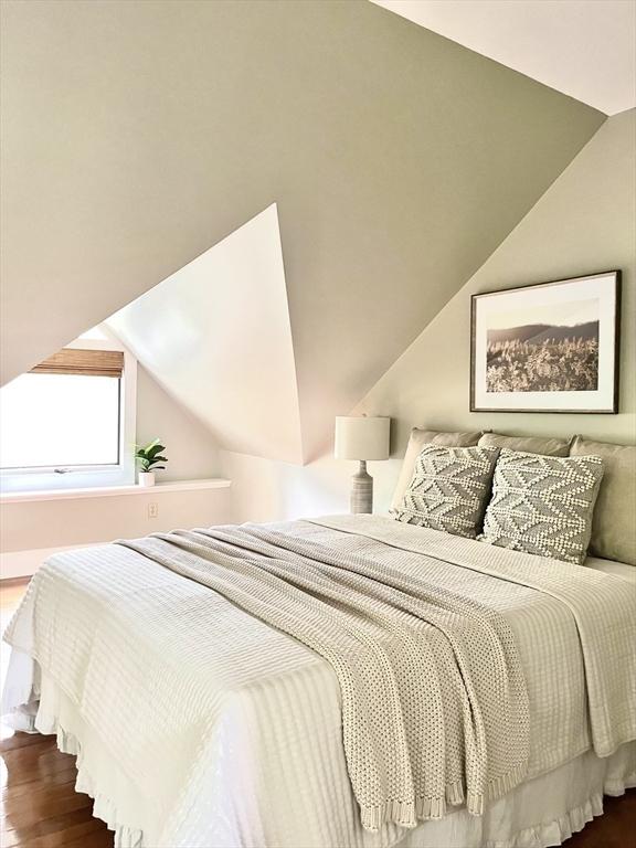 61 Crescent St Unit 6, Northampton, MA 01060 - bedroom featuring wood finished floors and lofted ceiling