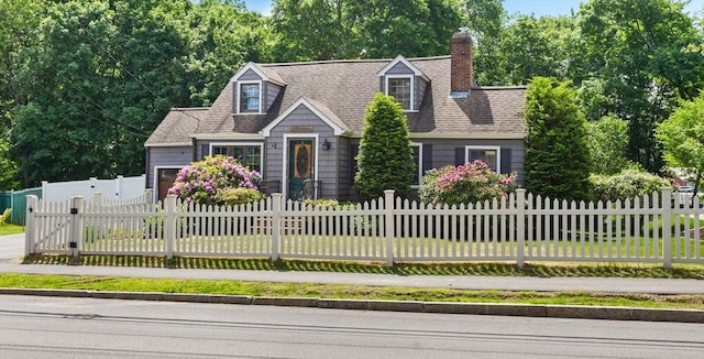 212 Broadway St, Wakefield, MA 01880 - cape cod house with a chimney, a shingled roof, a garage, and a fenced front yard