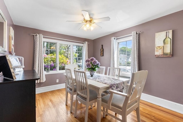 212 Broadway St, Wakefield, MA 01880 - dining space with light wood-style floors, ceiling fan, and baseboards