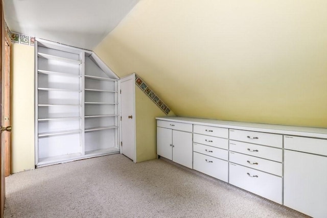 additional living space with light carpet and vaulted ceiling