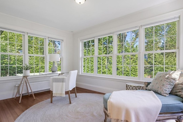 sunroom / solarium featuring radiator heating unit