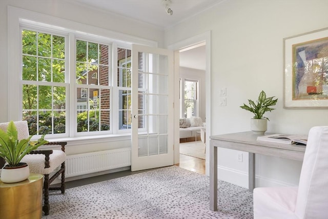 doorway to outside featuring radiator