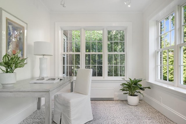 sunroom / solarium with radiator and a wealth of natural light