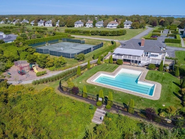 drone / aerial view featuring a residential view