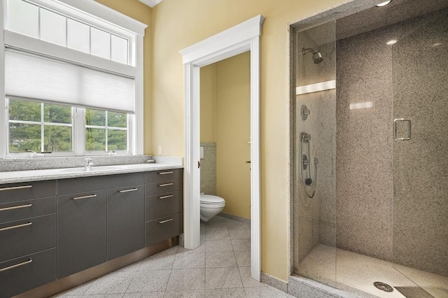 2 Azalea Way, Boxford, MA 01921 - full bathroom with a stall shower, vanity, and granite tiled floors