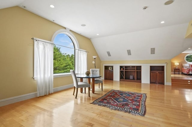 2 Azalea Way, Boxford, MA 01921 - dining area with vaulted ceiling, wood finished floors, and recessed lighting