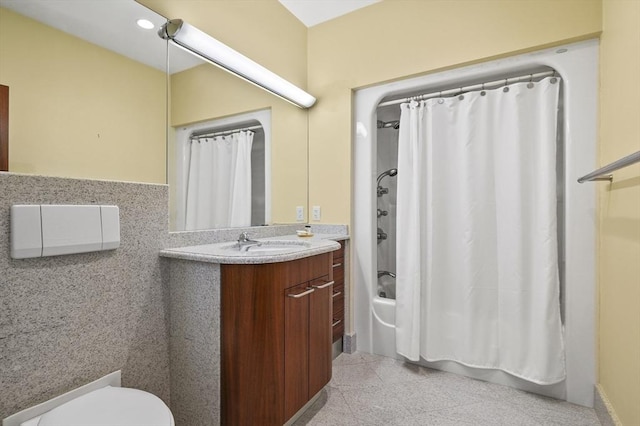 2 Azalea Way, Boxford, MA 01921 - full bath with vanity, shower / tub combo with curtain, granite floors, and recessed lighting