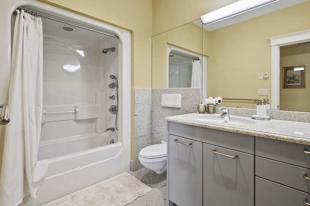 2 Azalea Way, Boxford, MA 01921 - bathroom featuring vanity, shower / bath combo, and tile walls