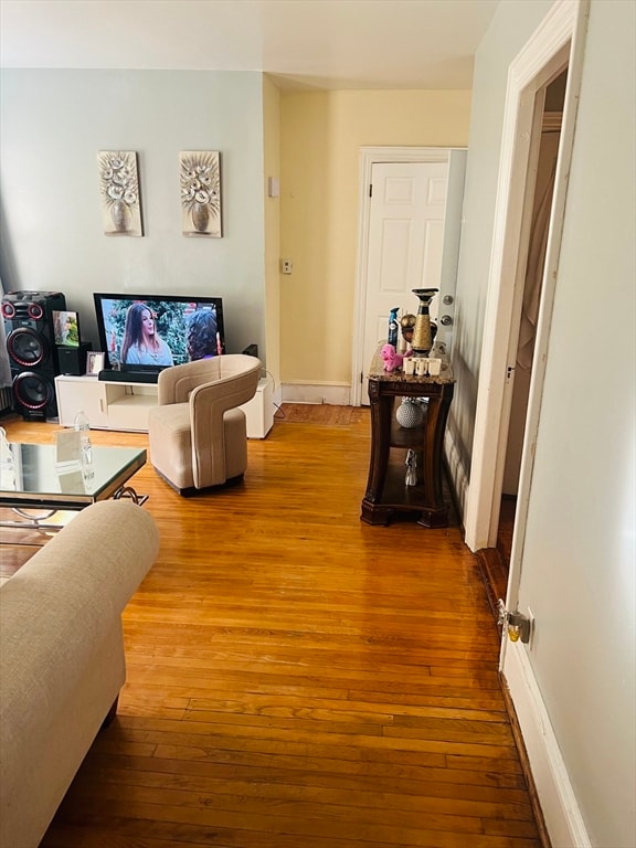 living room with hardwood / wood-style flooring