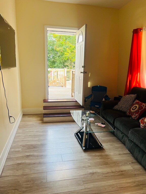 living room with light hardwood / wood-style flooring