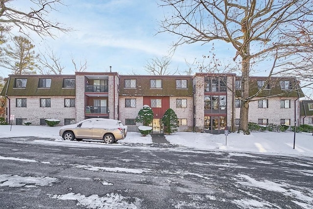 view of snow covered building