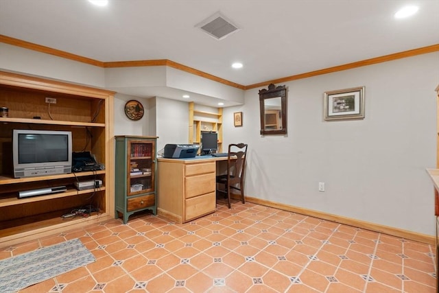2 Lake Ave, Framingham, MA 01702 - office area featuring ornamental molding, recessed lighting, and baseboards