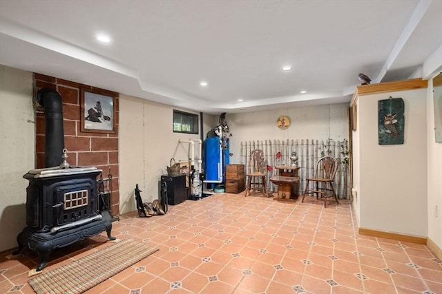 2 Lake Ave, Framingham, MA 01702 - below grade area featuring recessed lighting and a wood stove