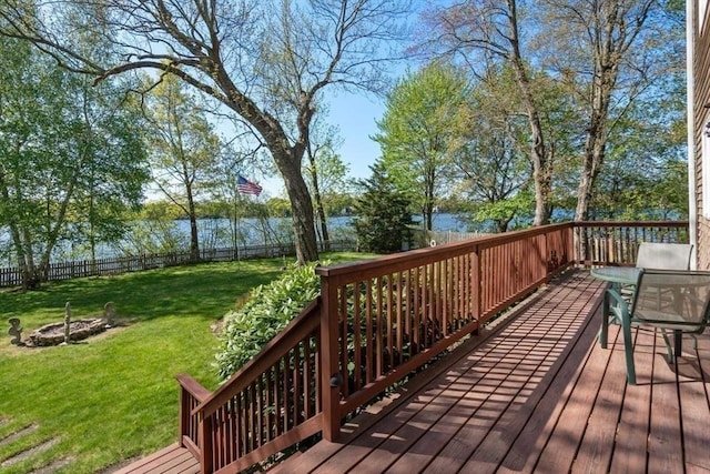 2 Lake Ave, Framingham, MA 01702 - wooden terrace with a fire pit and a water view