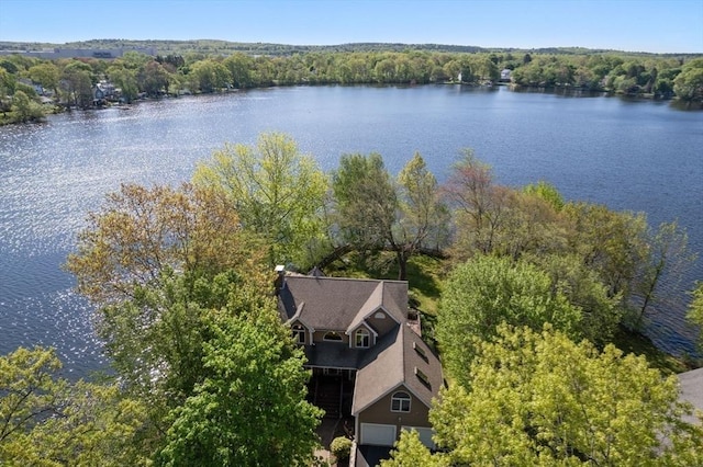 2 Lake Ave, Framingham, MA 01702 - aerial view of property and surrounding area featuring a nearby body of water and a heavily wooded area