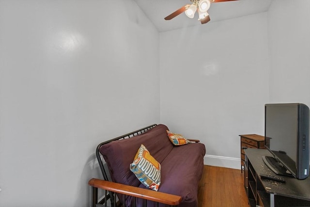 38 Torrey St, Boston, MA 02124 - sitting room featuring a ceiling fan, wood finished floors, baseboards, and vaulted ceiling