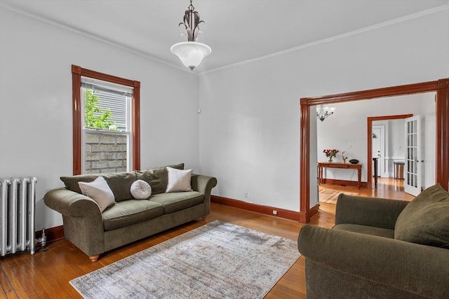 38 Torrey St, Boston, MA 02124 - living area with radiator heating unit, ornamental molding, baseboards, and wood finished floors