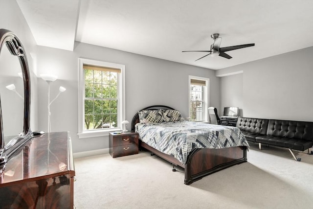 bedroom with carpet floors and ceiling fan