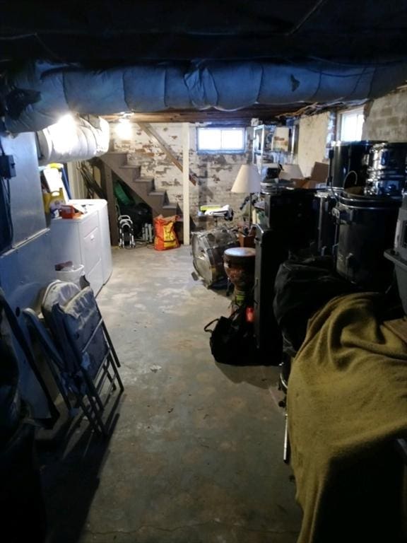 13 William St, Westfield, MA 01085 - basement with washing machine and clothes dryer and stairway